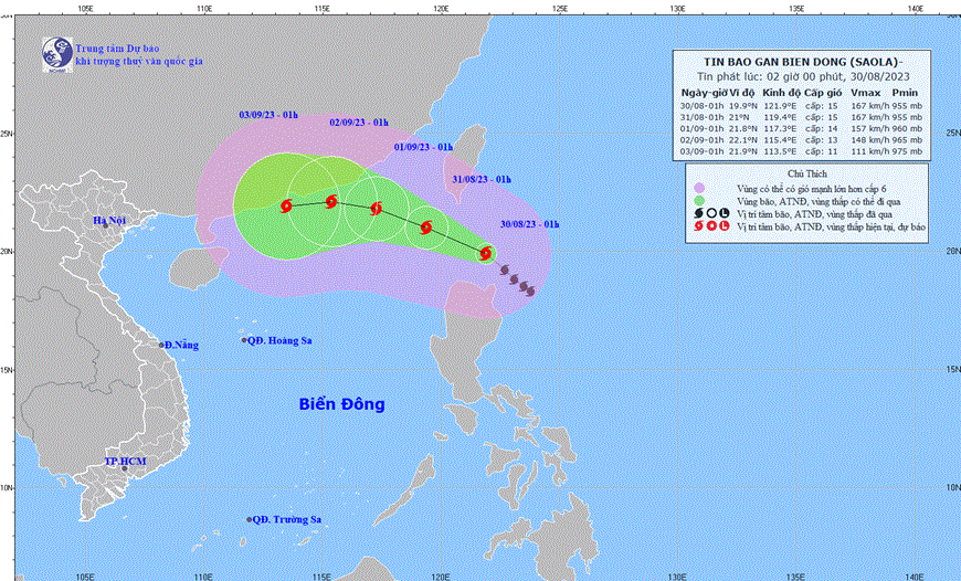 Thời tiết ngày 30/8: Bão Saola gây gió mạnh cấp 13-15, khu vực Bắc Biển Đông biển động dữ dội