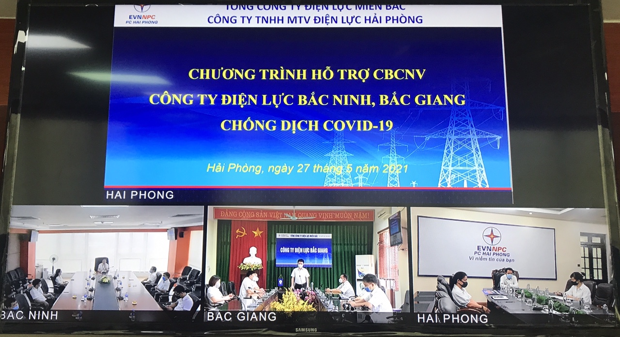Truyền hình trực tuyến Công ty TNHH MTV Điện lực Hải Phòng trao tặng PC Bắc Ninh, Bắc Giang mỗi đơn vị 30 triệu đồng trong công tác phòng chống dịch Covid-19.
