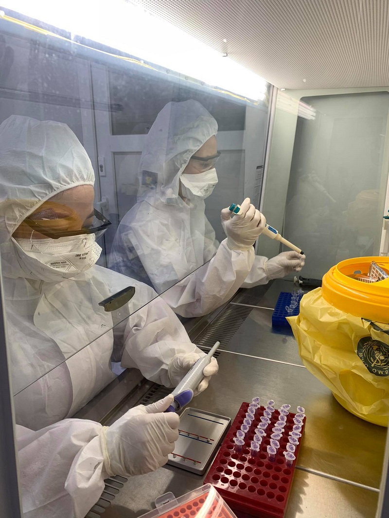 Nhân viên y tế thực hiện xét nghiệm Covid-19 tại cơ sở Trường Đại học Y dược Hải Phòng