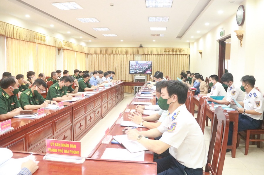 Quang cảnh hội nghị tại điểm cầu Bộ chỉ huy BĐBP thành phố Hải Phòng