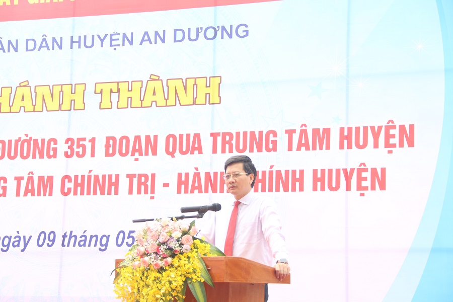 Đồng chí Lê Anh Quân- Bí thư, Chủ tịch UBND huyện An Dương phát biểu tại lễ khánh thành