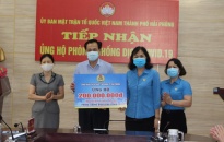 Ủy ban MTTQ Việt Nam thành phố Hải Phòng nhận kinh phí ủng hộ từ các cơ quan