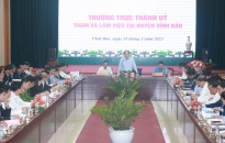 Thường trực Thành ủy làm việc với Ban Chấp hành Đảng bộ huyện Vĩnh Bảo  