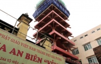 Kiểm tra công trình tháp chuông tại chùa An Biên