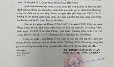 CAQ Hồng Bàng gửi Thư cảm ơn Phòng Cảnh sát QLHC về TTXH