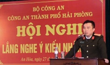 Đại tá Lê Trung Sơn, Phó giám đốc Công an thành phố dự Hội nghị lắng nghe phản ánh của nhân dân tại xã An Hòa, An Dương