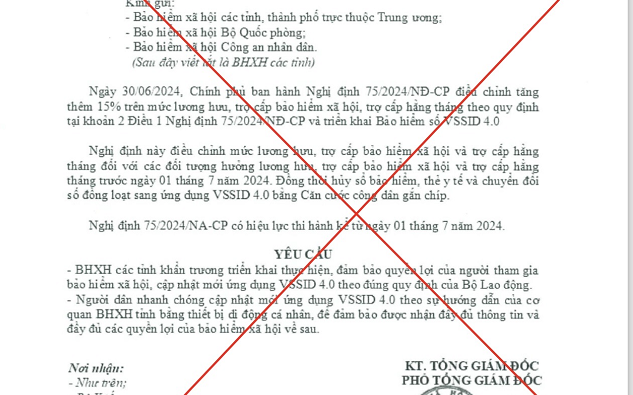 Cảnh báo về việc giả mạo văn bản của BHXH Việt Nam  yêu cầu cập nhật mới ứng dụng VssID 4.0